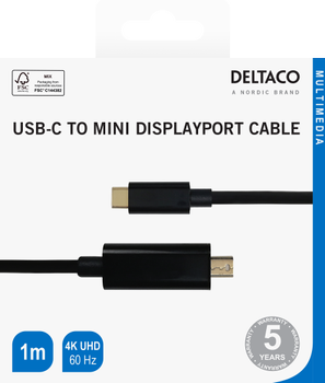 DELTACO USBC  miniDisplayPort cable 4K UHD gold plated 1m black (140014)