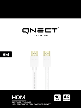 QNECT Premium High Speed HDMI w/Eth 4K UHD 18GB, 3m, Wht (101051)