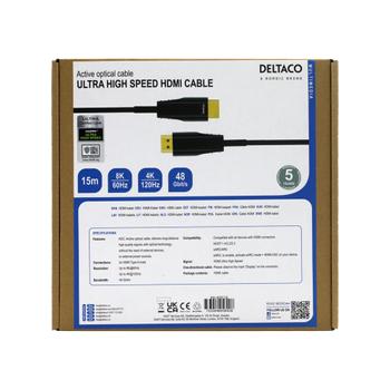DELTACO ULTRA High Speed HDMI-cable,  48Gbps, 15m, black, AOC (HU-AOC15)