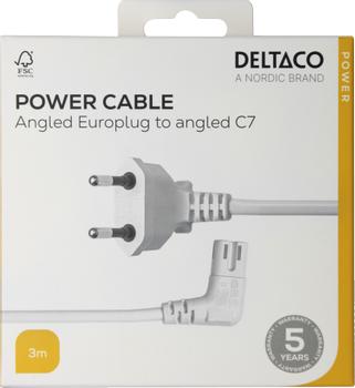 DELTACO Power cord CEE 7/16 - C7 angled, 3,0m, white (1902296)