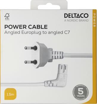 DELTACO Power cord CEE 7/16 - C7 angled, 1,5m, white (1902295)