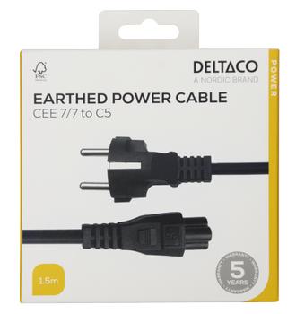 DELTACO Power cord CEE 7/7 - C5, 1,5m, black (1902301)
