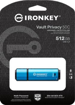 Kingston IronKey Vault Privacy 50C IKVP50C - USB-flashstasjon - 512 GB - TAA-samsvar (IKVP50C/512GB)