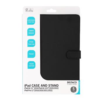 DELTACO iPad Air 11" 2024, Air 10.9" 4/5th, Pro 11" 2/3/4th case,blk (IPD-A2024)