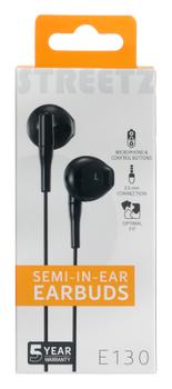 STREETZ E130 Semi-in-ear headset, answer button, 3.5mm, mic, black (E130-BLK)