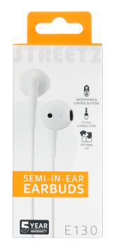 STREETZ E130 Semi-in-ear headset, answer button, 3.5mm, mic, white (E130-WHT)