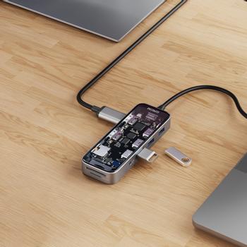 DELTACO Transparent USB-C docking station, dual, 2x HDMI, 3x USB-A (USBC-HDMI30)