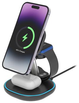 DELTACO 3-in-1 magnetic wireless charging stand, iPhone/ TWS/ Watch (QI-1049)