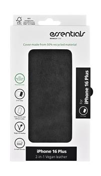 Essentials iPhone 16 Plus PU wallet, detach, recycled, 3 cards, black (3052327)