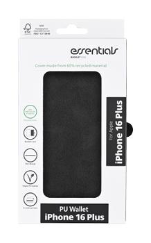 Essentials iPhone 16 Plus PU wallet, recycled, 3 cards, black (3052323)