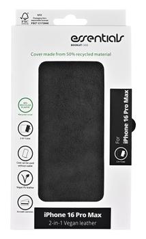 Essentials iPhone 16 Pro Max PU wallet, detach, recycled, 3 cards, black (3052329)