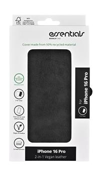 Essentials iPhone 16 Pro PU wallet, detach, recycled, 3 cards, black (3052328)