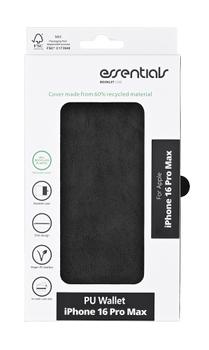 Essentials iPhone 16 Pro Max PU wallet, recycled, 3 cards, black (3052325)