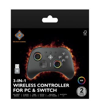 DELTACO 3-in-1 Wireless Controller for PC, 2.4G + BT 5.1 Connection (GAM-184)