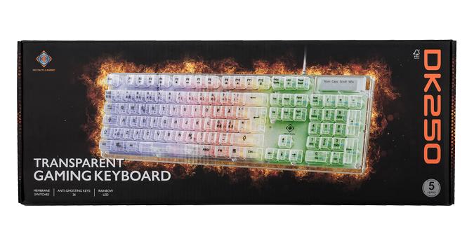 DELTACO DK250 Membrane keyboard in transparent design, Rainbow LED (GAM-181-T)