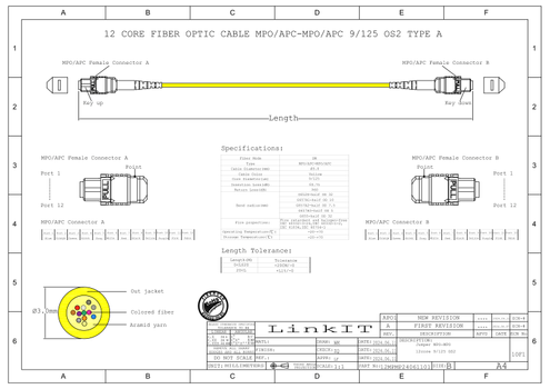 LinkIT MPO-A OS2 12c 260m MPO Female - Female , LSZH (LI-MPOOS2AFF-12C-260)
