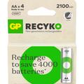 GP ReCyko Rechargeable Battery, Size AA, 2100 mAh, 4-pack