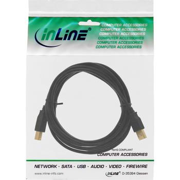 INLINE USB 2.0 Kabel, A an B, vergoldet - black, 1m (34510S)