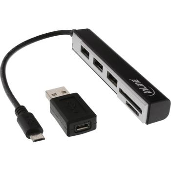 INLINE USB OTG Cardreader & 3 Port USB 2.0 Hub for SDXC & microSD + adapter (66775C)