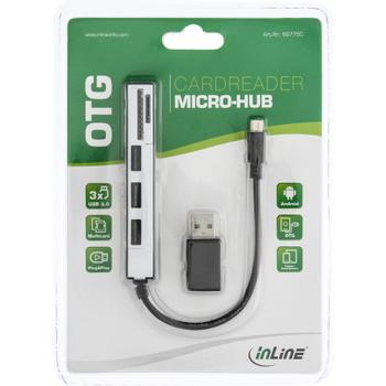 INLINE USB OTG Cardreader & 3 Port USB 2.0 Hub for SDXC & microSD + adapter (66775C)