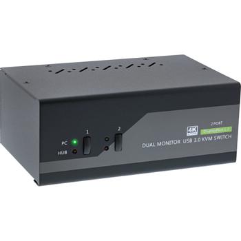 INLINE Desktop KVM Switch, 2-port, Dual Monitor DisplayPort 1.2, 4K, USB 3.0, Audio (63652I)
