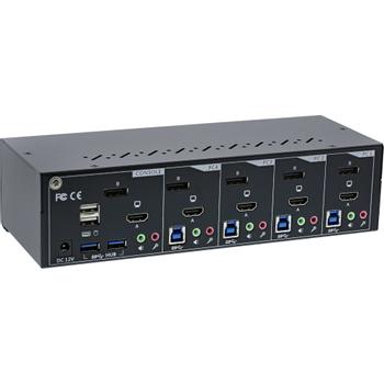 INLINE KVM Desktop Switch, 4-port, Dual Monitor, DP 1.2+HDMI 2.0, 4K, USB 3.0, Audio (62644I)