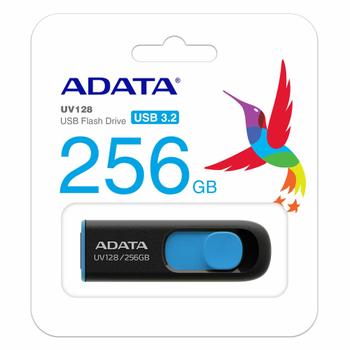 A-DATA 256GB UV128 USB 3.0 Memory Pen, Retractable,  Black & Blue (AUV128-256G-RBE)