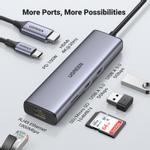 UGREEN USB-C Adapter to 2x USB-A 3.0 / HDMI / RJ45 / SD / TF / USB-C PD, 100W - Gray (90568)
