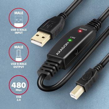 AXAGON ADR-220B USB 2.0 A-M -> B-M actives Connecting/ Repeater Kabel 20m (ADR-220B)