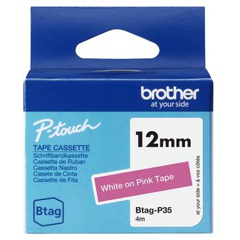BROTHER BTAGP35 12MM WHITE ON PINK TAPE (BTAGP35)