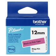 BROTHER BTAGP31 12MM BLACK ON PINK TAPE