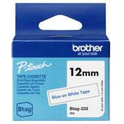 BROTHER BTAG233 12MM BLUE ON WHITE TAPE