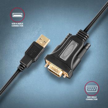 AXAGON ADS-1PQN USB-A 2.0 - serial RS-232 DB9-M FTDI adapter cable 1.5m - Adapter - Digital/ Daten Serien-Kabel Schwarz 1,5 m USB Typ-A (ADS-1PQN)