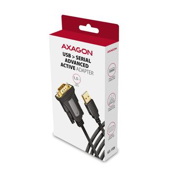 AXAGON ADS-1PQN USB-A 2.0 - serial RS-232 DB9-M FTDI adapter cable 1.5m - Adapter - Digital/ Daten Serien-Kabel Schwarz 1,5 m USB Typ-A (ADS-1PQN)
