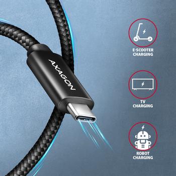 AXAGON BUCM2-CM20AB Ladekabel USB-C zu USB-C 2.0, 2 m, PD 240 W 5 A, ALU - Schwarz - 2 Meter langes USB-C zu USB-C Kabel - Daten- und Ladefähig USB Kabel USB 2.0 USB C (BUCM2-CM20AB)