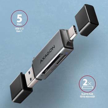 AXAGON CRE-DAC SuperSpeed USB-C + USB-A Kartenleser 5 Gbps 2-slot & lun SD/ microSD (CRE-DAC)