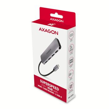 AXAGON HMC-HCR3A 3x USB-A+ HDMI+ SD/ microSD USB-C 3.2 Gen 1 hub 20cm Kabelgebunden USB 3.2 Gen 1 (3.1 Gen 1) Type-C Grau (HMC-HCR3A)