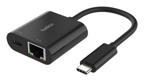 Belkin CONNECT - nettverksadapter - USB-C - Gigabit Ethernet x 1 + USB-C (bare strøm) x 1 (INC019BTBK)
