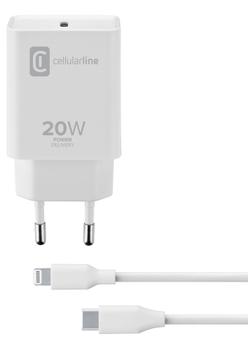 CELLULAR LINE Vegglader USB-C - Lightning 20W PD USB-C til Lightning,  1m Hvit (ACHIPHKITC2LMFI20W)