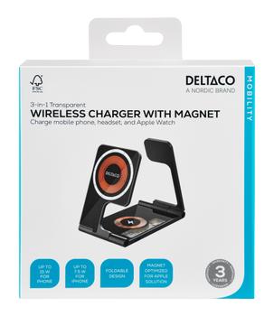 DELTACO 3-in-1 transparent wireless charger, phone/ Watch/ TWS,  (QI-1047)