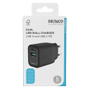 DELTACO USB wall charger, 1x USB-A 18 W, 1x USB-C PD 20 W, black