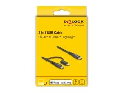 DELOCK USB Cable 2in1 USB-C - USB-C Lightning iPhone/ iPad MFi60W 1m (81170)