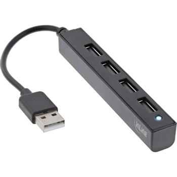 INLINE USB 2.0 4-Port Hub, USB-A male to 4x USB-A female, cable 15cm (33293K)
