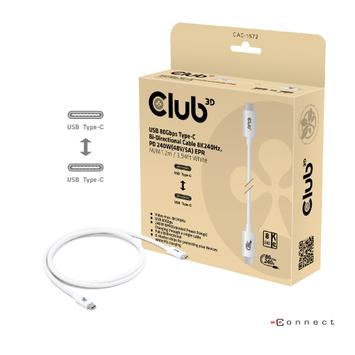 Club 3D USB-C-Kabel 80Gbps PD240W/ 8K240Hz 1.2m hvit (CAC-1572)