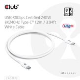 Club 3D USB-C-Kabel 80Gbps PD240W/ 8K240Hz 1.2m hvit (CAC-1572)
