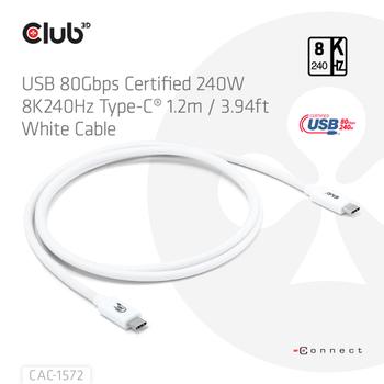 Club 3D USB-C-Kabel 80Gbps PD240W/ 8K240Hz 1.2m hvit (CAC-1572)