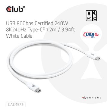 Club 3D USB-C-Kabel 80Gbps PD240W/ 8K240Hz 1.2m hvit (CAC-1572)