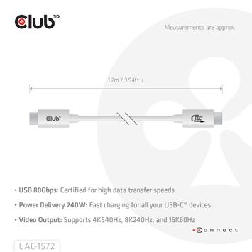 Club 3D USB-C-Kabel 80Gbps PD240W/ 8K240Hz 1.2m hvit (CAC-1572)