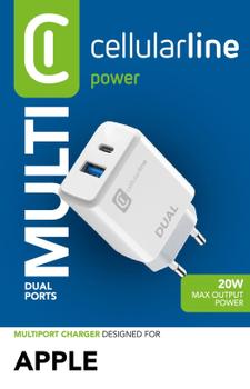 CELLULAR LINE Dual Port Apple Charger 20W - WHITE (ACHIPHUSB2PD20WW)