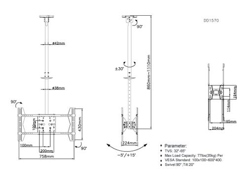 EQUIP 32"-65" Ceiling Mount Dual  (650370)